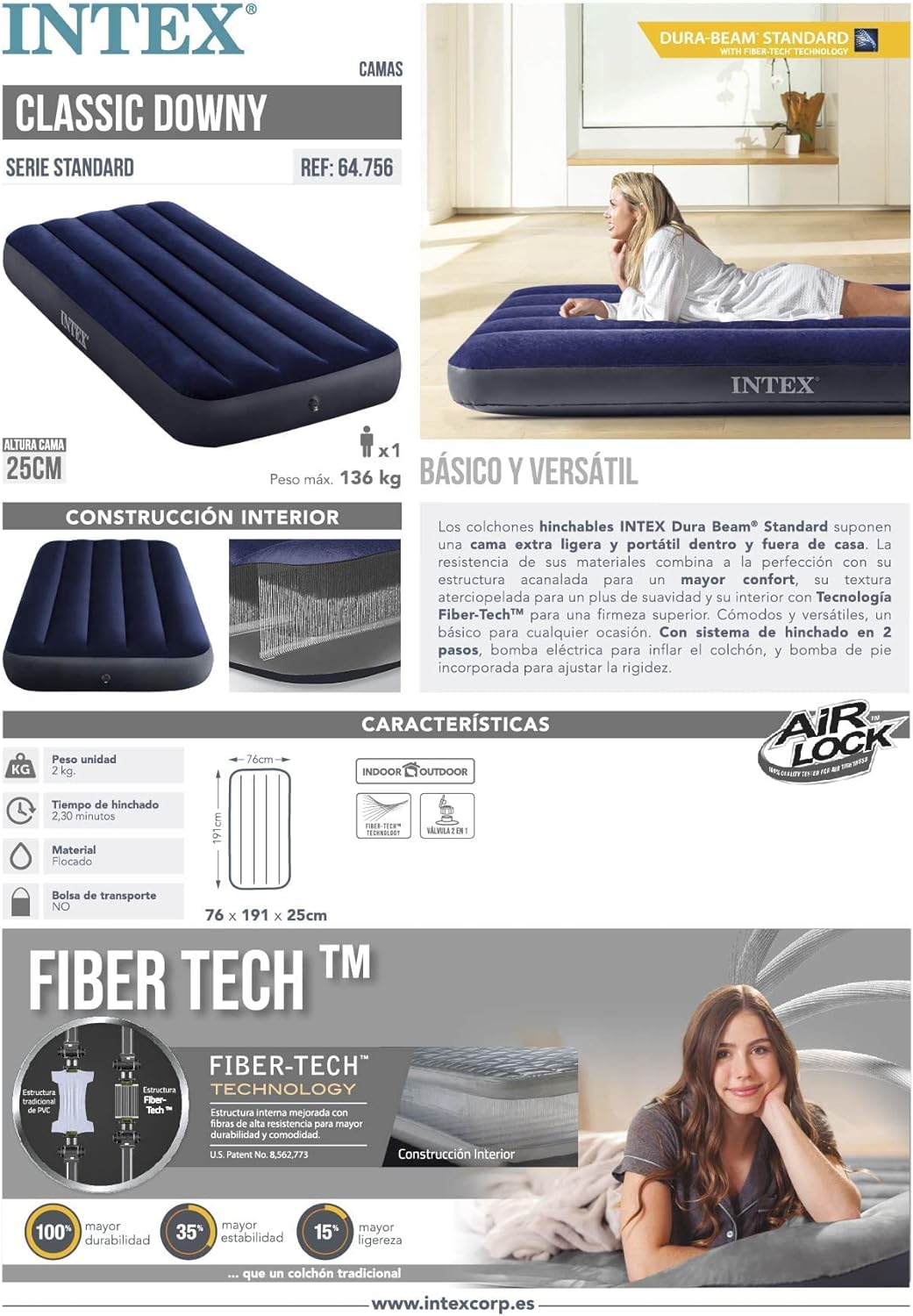 INTEX DURA BEAM CLASSIC DOWNY Airbed 76x191x25cm  S21